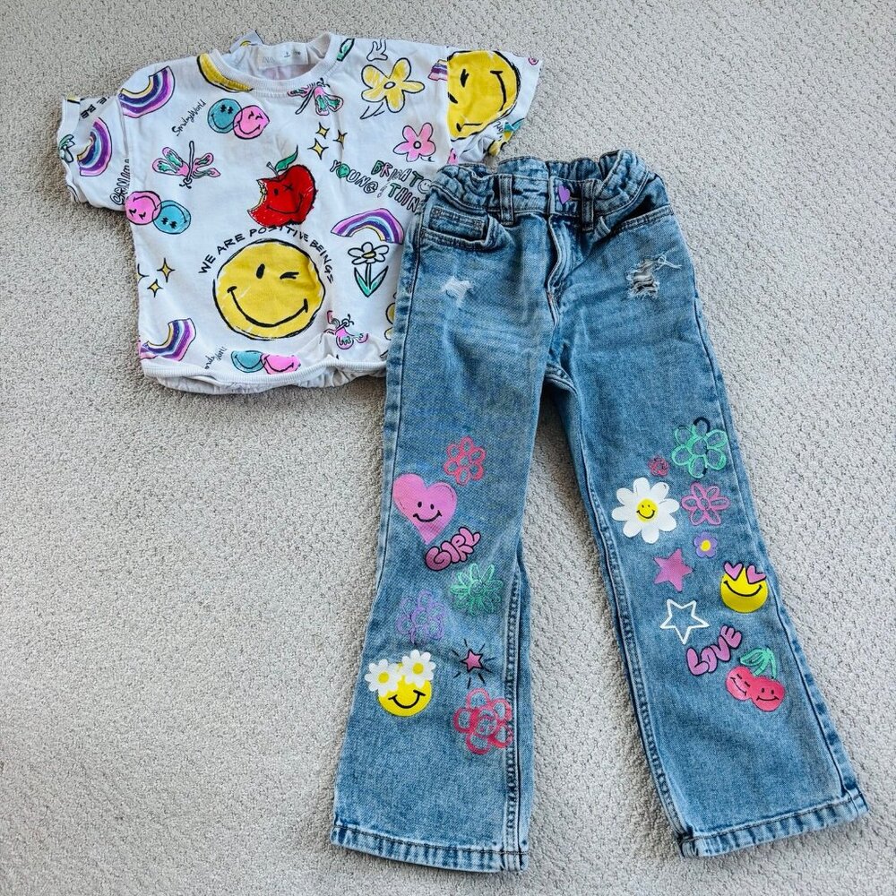 Zara x Smiley World top and republic of denim graphic jeans outfit